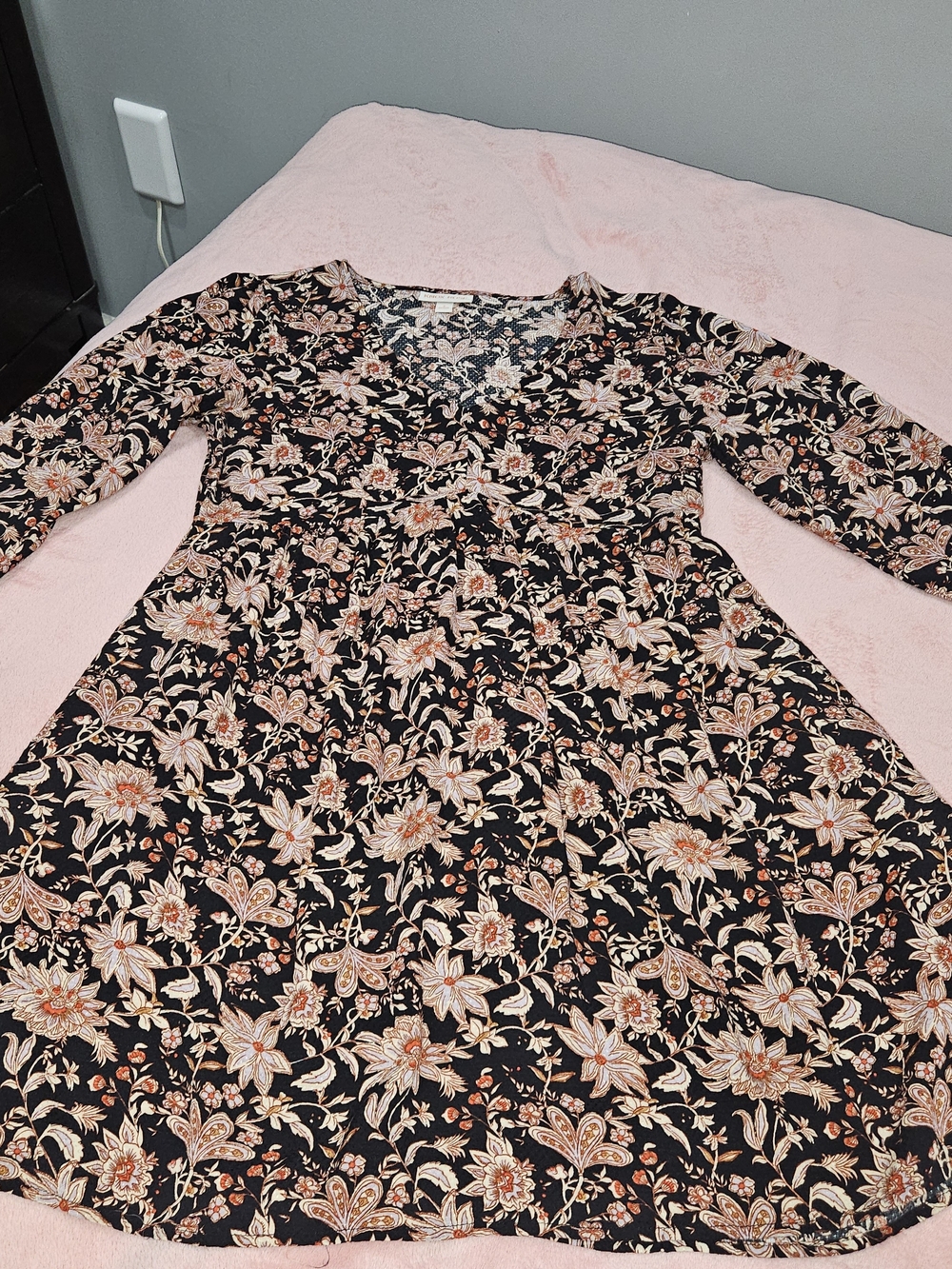 Knox Rose Black Floral Long-Sleeve Fit & Flare Dress